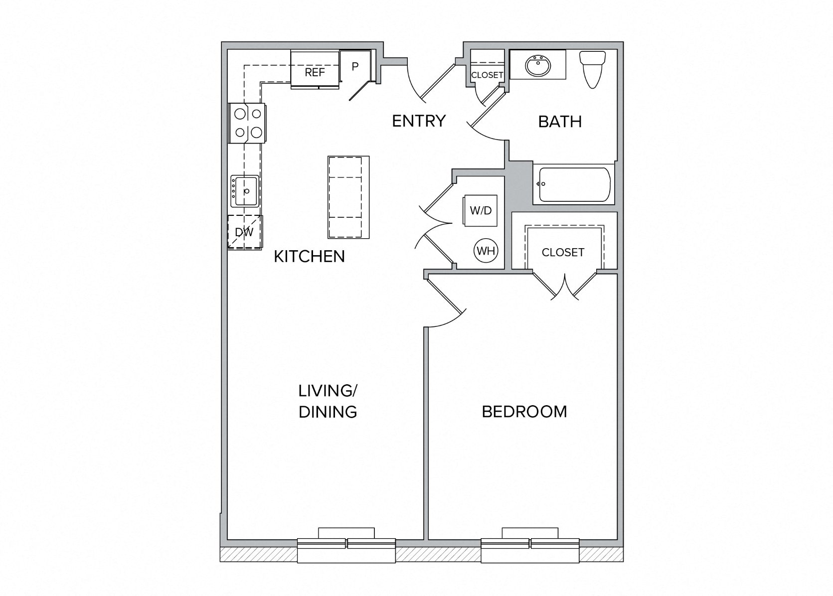 Floor plan for 1 bed, 1 bath, 816 sqft